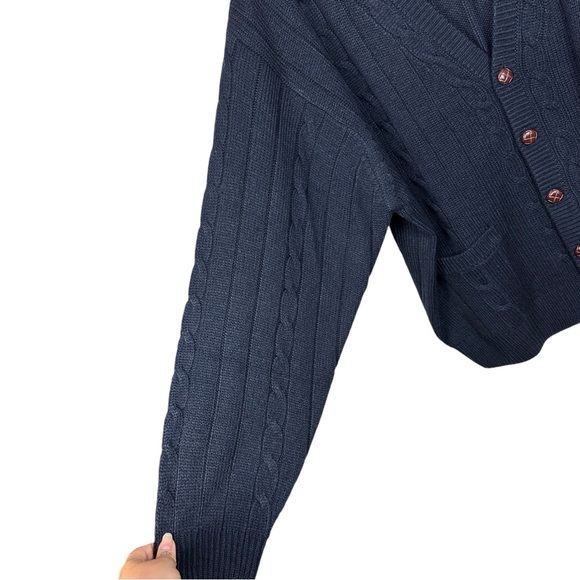 Vintage Cable Knit V Neck Button Down Pocket Oversized Slouchy Grandpa Sweater - Picture 5 of 9